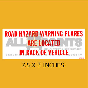DECAL - HAZZARD WARNING FLARES.., Red on White