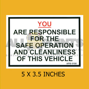 DECAL - YOU ARE RESPONSIBLE..., 5X3.5", BLACK ON W