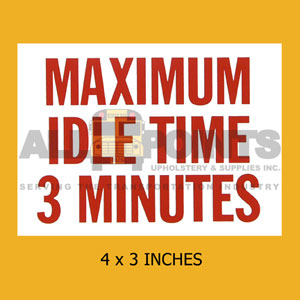 DECAL - MAX IDLE TIME 3 MIN, 4X3", RED ON WHITE