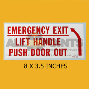 DECAL - EMER. EXIT LIFT HANDLE-PUSH DOOR OUT, 8X3.