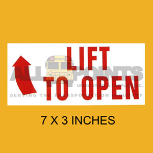  	"LIFT TO OPEN" RED, CLOCKWISE ARROW