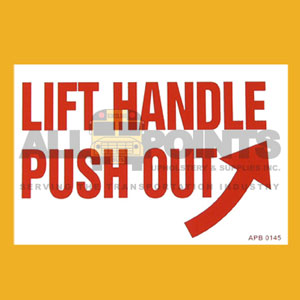 DECAL -LIFT HANDLE PUSH OUT, 5.5X2.5", RED ON WHIT
