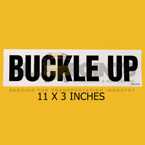 DECAL - BUCKLE UP, 11X3", BLACK ON WHITE