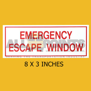 DECAL - EMERGENCY ESCAPE WINDOW, 8X3", RED ON WHIT